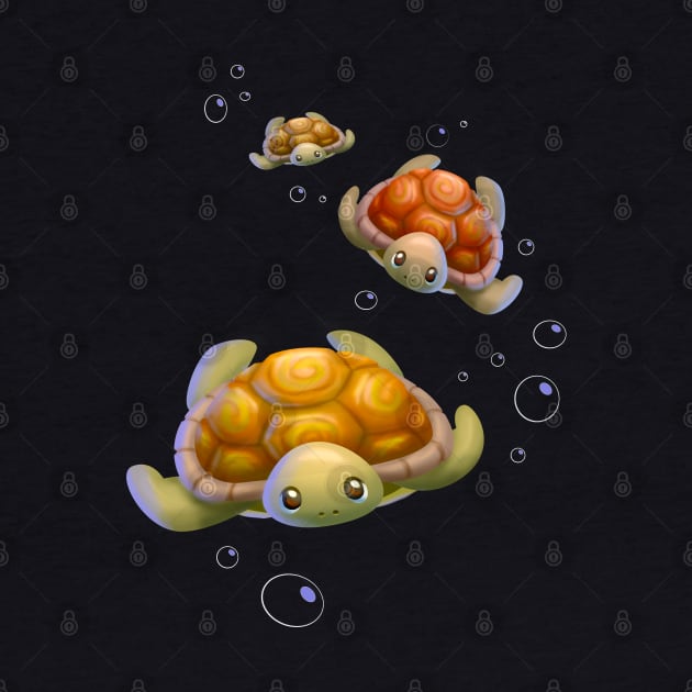 3 Cute Turtles Swimming Under the Sea by Irene Koh Studio